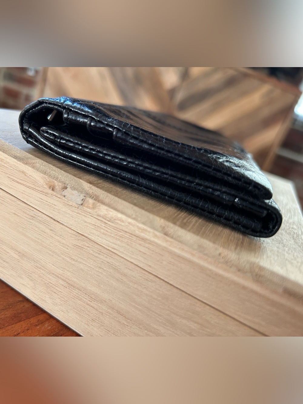 Vintage Hobo Black Leather Trifold Long Wallet Clutch Black - Picture 7 of 7